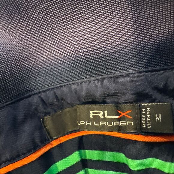 Men's  Ralph Lauren RLX  Golf Polo  Blue and Green Striped Shirt Sz. M - Picture 4 of 4